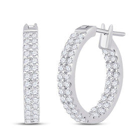 14kt White Gold Double Row Diamond Hoop Earrings - Timeless Elegance and Dazzling Brilliance - Splendid Jewellery