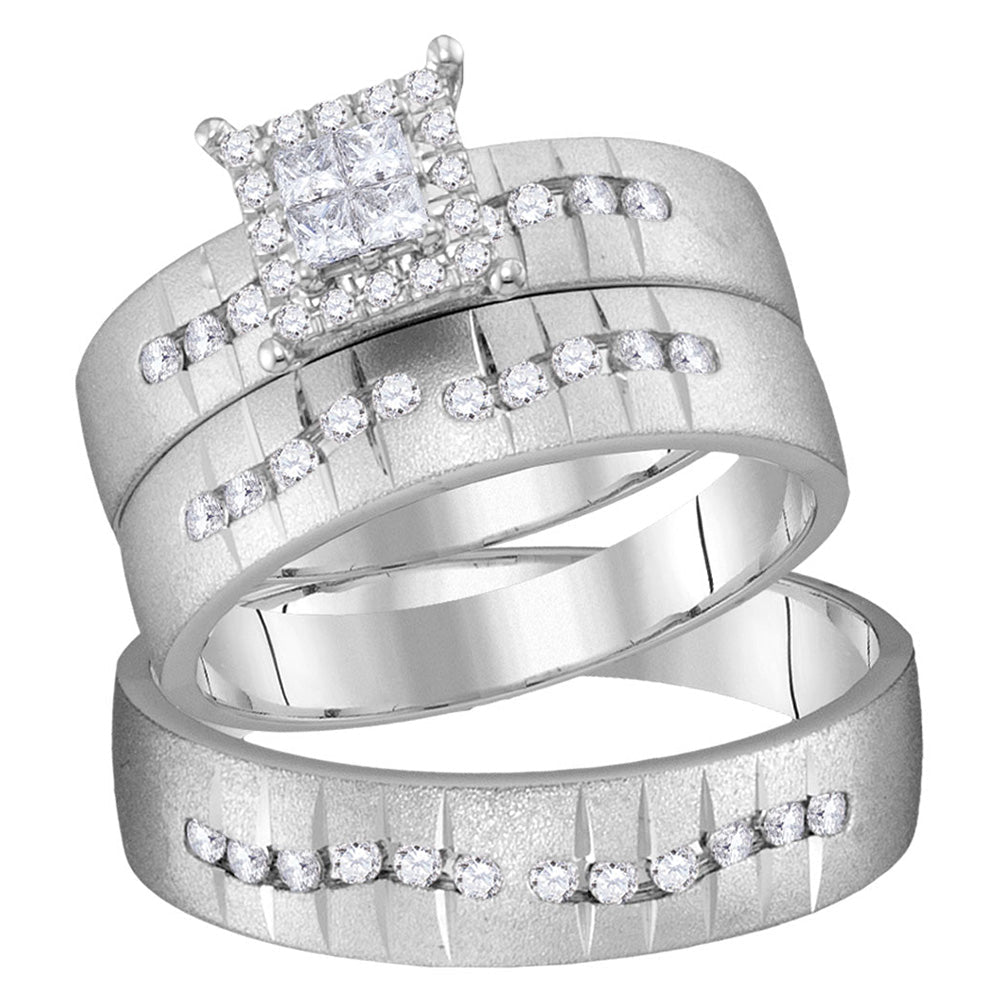 14kt White Gold His Hers Princess Diamond Square Matching Wedding Set 1/2 Cttw | Enchanting Love Story - Splendid Jewellery