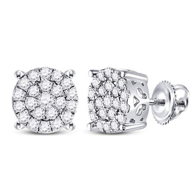 14kt White Gold Mesmerizing Diamond Cluster Earrings 1 Cttw - Splendid Jewellery