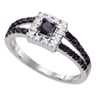 14kt White Gold Princess Black Color Enhanced Diamond Bridal Wedding Ring - Enchanting Elegance - Splendid Jewellery