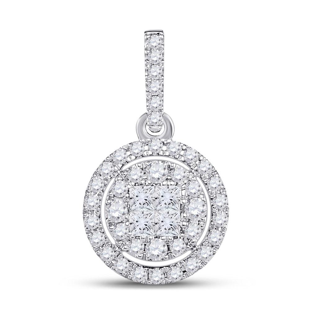 14kt White Gold Princess Diamond Halo Cluster Pendant - Captivating Elegance - Splendid Jewellery