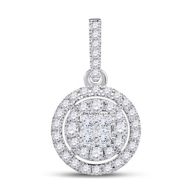 14kt White Gold Princess Diamond Halo Cluster Pendant - Captivating Elegance - Splendid Jewellery