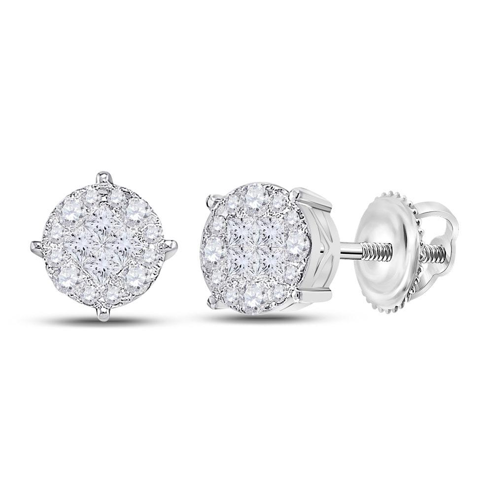 14kt White Gold Princess Round Diamond Cluster Earrings - A Dazzling Display of Brilliance - Splendid Jewellery