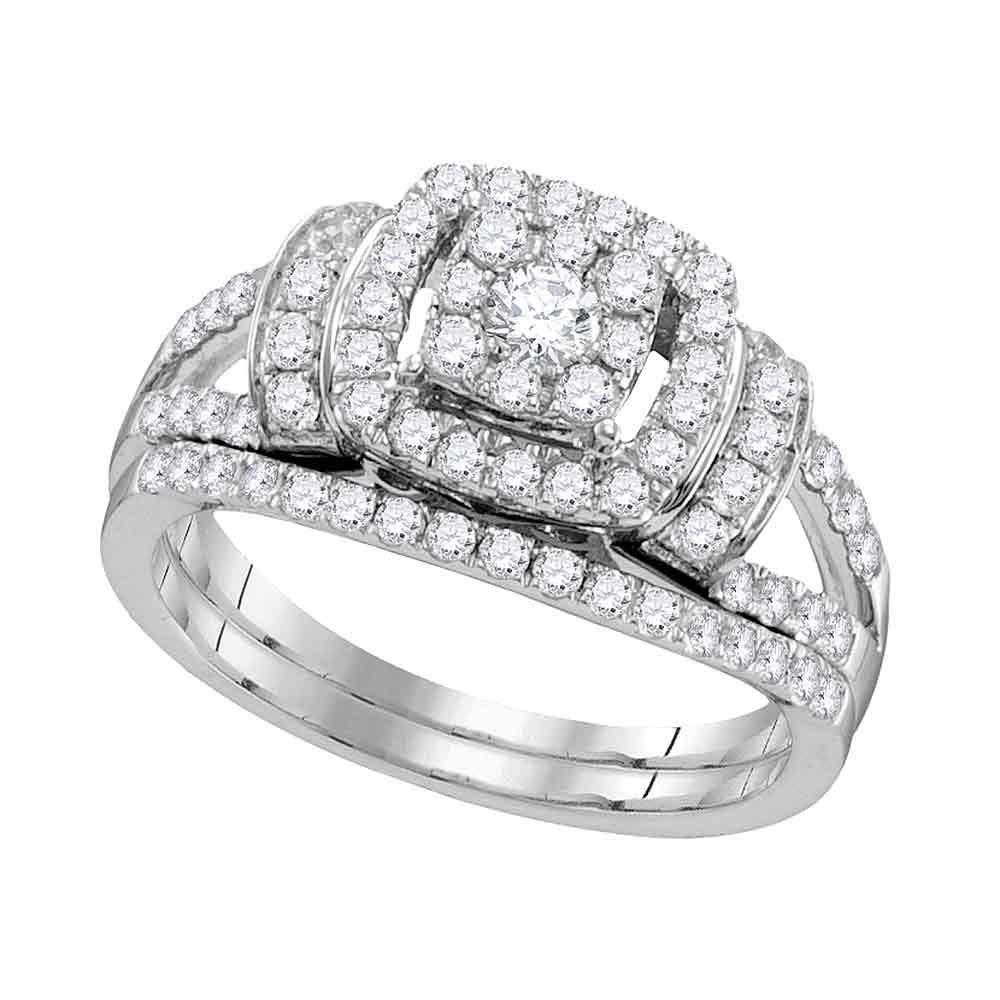 14kt White Gold Radiant Diamond Cluster Bridal Wedding Ring Band Set 1 Cttw | Splendid Jewellery - Splendid Jewellery