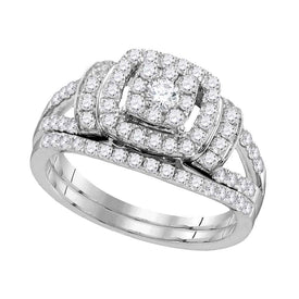 14kt White Gold Radiant Diamond Cluster Bridal Wedding Ring Band Set 1 Cttw | Splendid Jewellery - Splendid Jewellery