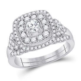14kt White Gold Radiant Diamond Wedding Ring Band Set 1 Cttw | Eternal Love Collection - Splendid Jewellery