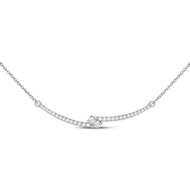 14kt White Gold Romantic Diamond Curved Bar Necklace - Splendid Jewellery