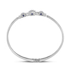 14kt White Gold Triple Cluster Bangle Bracelet with Round Diamonds and Blue Sapphire - Splendid Jewellery