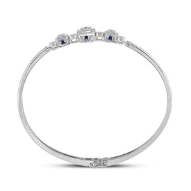 14kt White Gold Triple Cluster Bangle Bracelet with Round Diamonds and Blue Sapphire - Splendid Jewellery