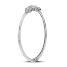 14kt White Gold Triple Cluster Bangle Bracelet with Round Diamonds and Blue Sapphire - Splendid Jewellery