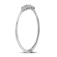 Load image into Gallery viewer, 14kt White Gold Triple Cluster Bangle Bracelet with Round Diamonds and Blue Sapphire - Splendid Jewellery