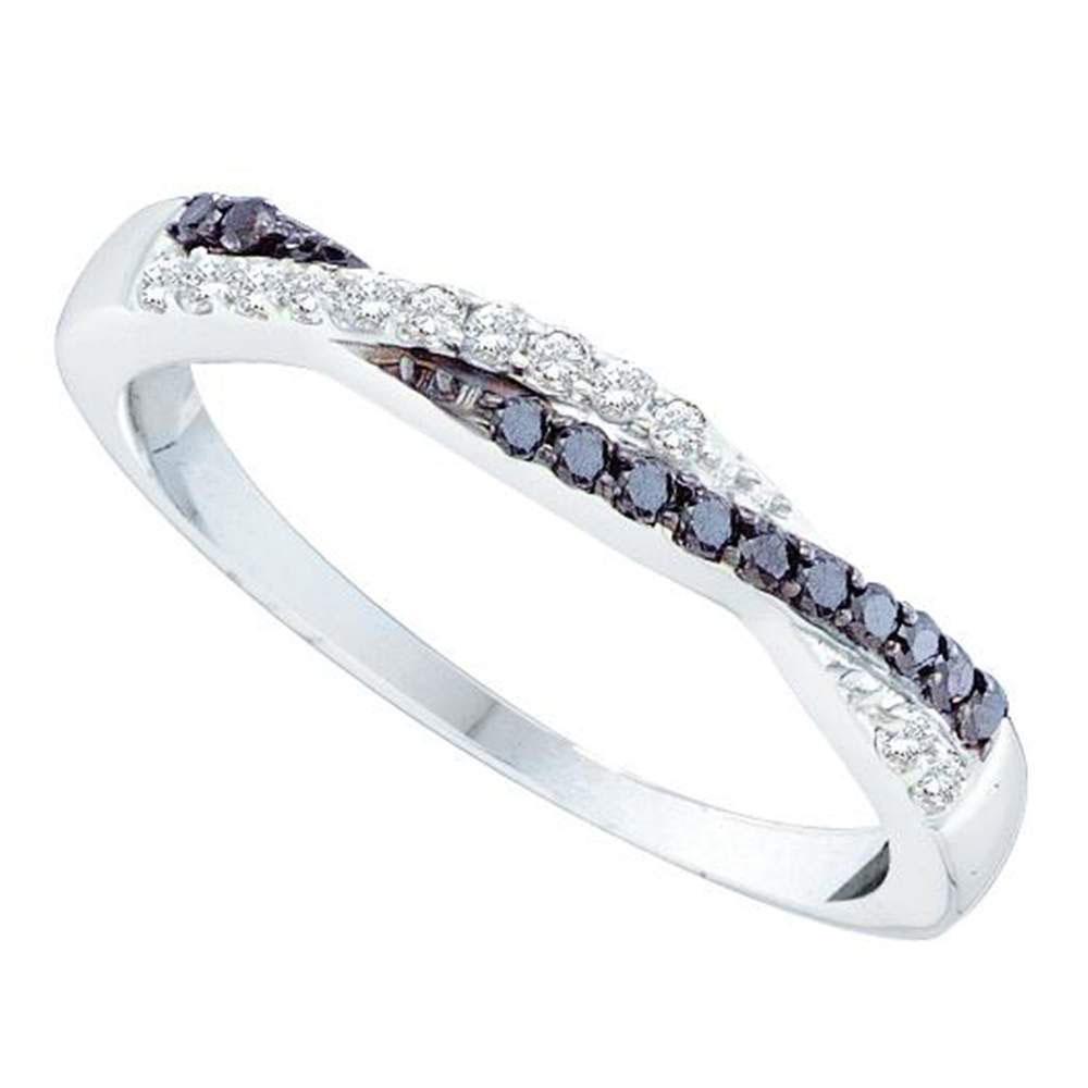 14kt White Gold Women's Round Black Color Enhanced Diamond Slender Twist Band - Captivating Noir Elegance - Splendid Jewellery