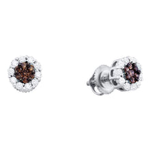 Load image into Gallery viewer, 14kt White Gold Womens Round Brown Diamond Cluster Earrings - Enchanting Brilliance - Splendid Jewellery