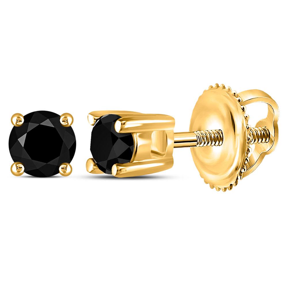 14kt Yellow Gold Women's Black Diamond Solitaire Earrings - Timeless Elegance - Splendid Jewellery