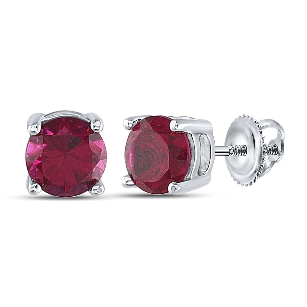 2 Carat Lab - Created Ruby Stud Earrings in Sterling Silver - Splendid Jewellery