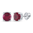 2 Carat Lab - Created Ruby Stud Earrings in Sterling Silver - Splendid Jewellery