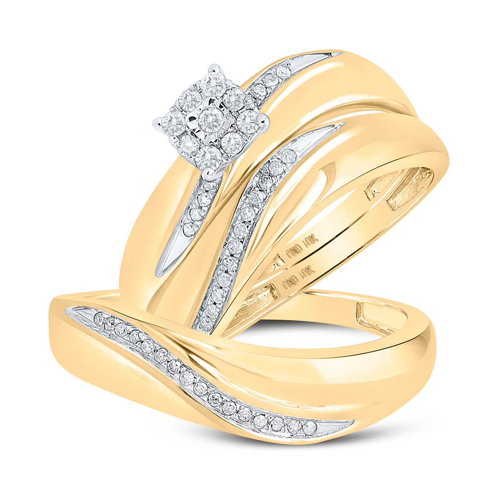 Splendid Jewellery 10kt Yellow Gold Diamond Matching Wedding Ring Set 1_5 Cttw