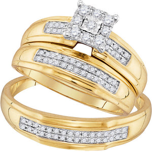Splendid Jewellery 10kt Yellow Gold Round Diamond Cluster Matching Wedding Ring Set 1_3 Cttw