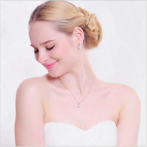 Rose Gold Necklace – Rose Gold Earrings - Clear Crystal - Silver Jewellery Set for Women - Splendid Jewellery