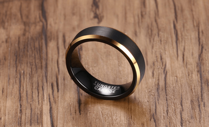 Black and Gold Tungsten Wedding Band Splendid Jewellery