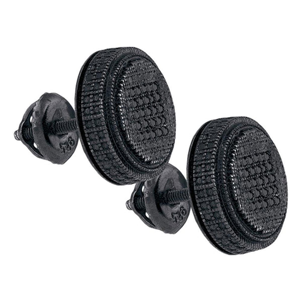 Black Diamond Cluster Stud Earrings for Men - Striking Sterling Silver Round Cut 1/6 Cttw - Splendid Jewellery