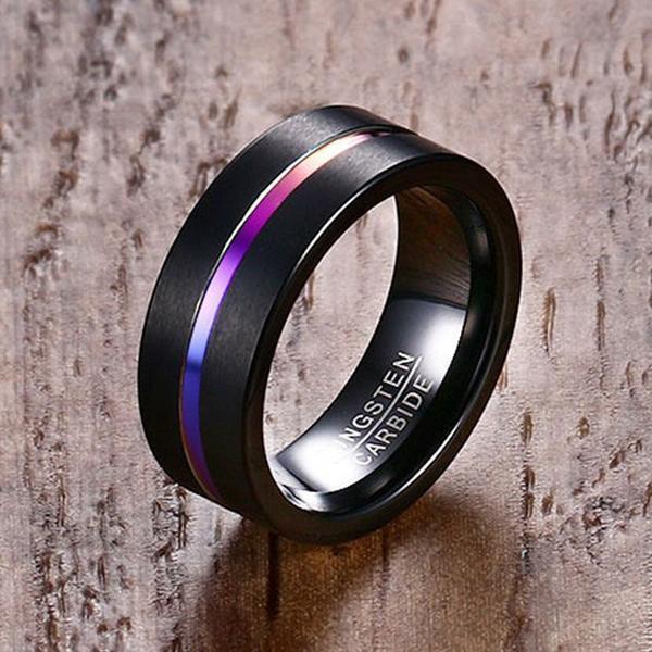 Black Tungsten Wedding Band with Multi - Colored Anodized Groove - Splendid Jewellery