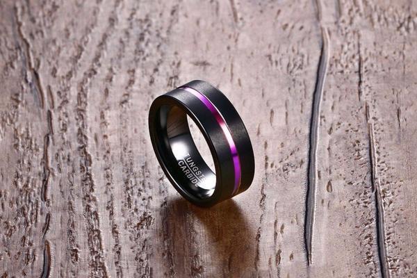 Black Tungsten Wedding Band with Multi - Colored Anodized Groove - Splendid Jewellery