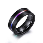 Black Tungsten Wedding Band with Multi - Colored Anodized Groove - Splendid Jewellery