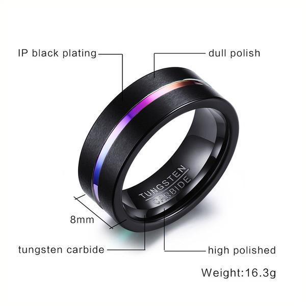 Black Tungsten Wedding Band with Multi - Colored Anodized Groove - Splendid Jewellery