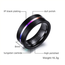 Load image into Gallery viewer, Black Tungsten Wedding Band with Multi - Colored Anodized Groove - Splendid Jewellery