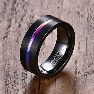 Black Tungsten Wedding Band with Multi-Colored Anodized Groove Splendid Jewellery