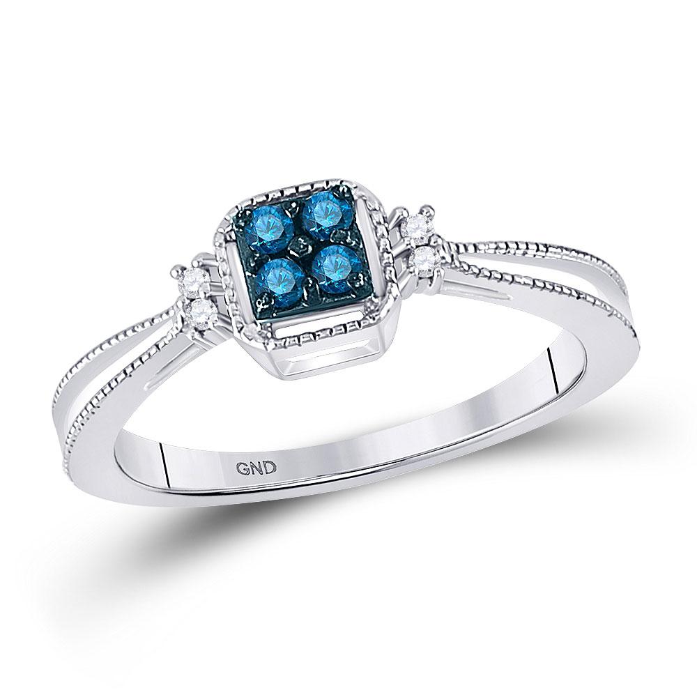 Blue Brilliance Diamond Cluster Ring | 10k White Gold Blue Color Enhanced Round Diamond Womens Simple Cluster Band Ring 1/6 Cttw - Splendid Jewellery