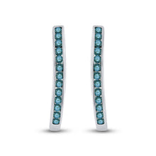 Load image into Gallery viewer, Blue Diamond Brilliance: 10kt White Gold Womens Round Blue Color Enhanced Diamond Hoop Earrings 1/4 Cttw - Splendid Jewellery