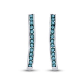 Blue Diamond Brilliance: 10kt White Gold Womens Round Blue Color Enhanced Diamond Hoop Earrings 1/4 Cttw - Splendid Jewellery