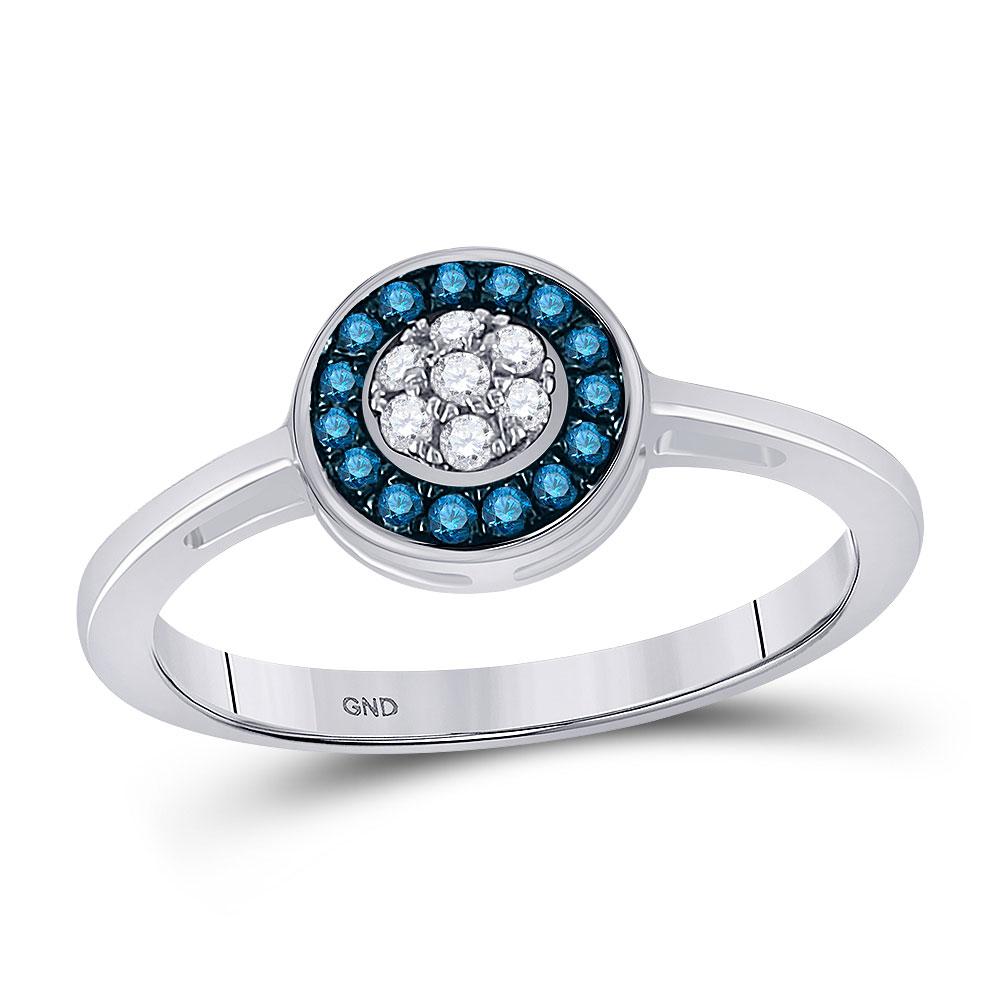 Blue Diamond Cluster Delight Ring | 10kt White Gold Women's Round Blue Color Enhanced Diamond Cluster Ring 1/5 Cttw | Splendid Jewellery - Splendid Jewellery