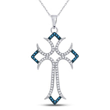 Load image into Gallery viewer, Blue Diamond Flared Cross Pendant in 10kt White Gold - Splendid Jewellery - Splendid Jewellery
