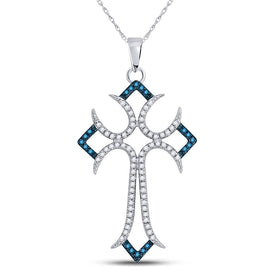 Blue Diamond Flared Cross Pendant in 10kt White Gold - Splendid Jewellery - Splendid Jewellery