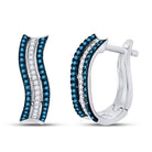 Blue Diamond Striped Hoop Earrings in 10kt White Gold - Mesmerizing Elegance for Every Occasion - Splendid Jewellery