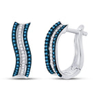 Blue Diamond Striped Hoop Earrings in 10kt White Gold - Mesmerizing Elegance for Every Occasion - Splendid Jewellery