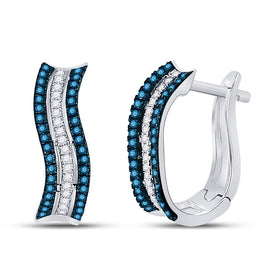 Blue Diamond Striped Hoop Earrings in 10kt White Gold - Mesmerizing Elegance for Every Occasion - Splendid Jewellery