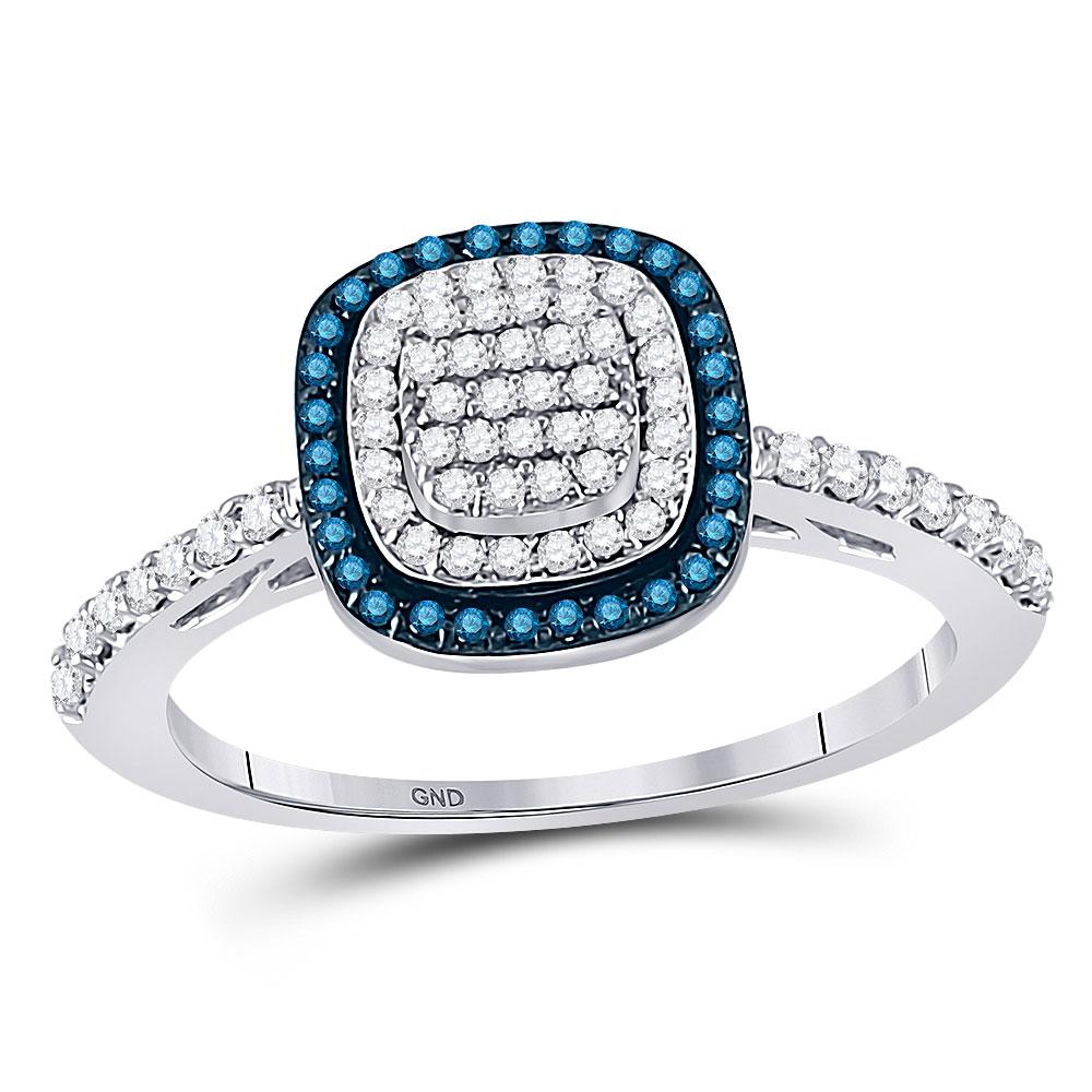 Blue Radiance: 10k White Gold Womens Enhanced Diamond Square - shape Cluster Ring - Splendid Jewellery