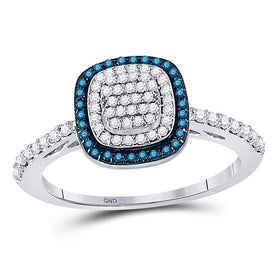 Blue Radiance: 10k White Gold Womens Enhanced Diamond Square - shape Cluster Ring - Splendid Jewellery