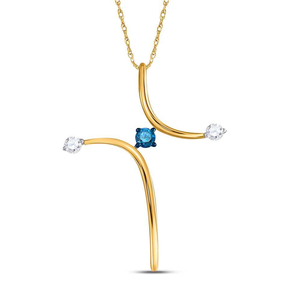 Blue Radiance: 10k Yellow Gold Enhanced Diamond Cross Pendant - Splendid Jewellery