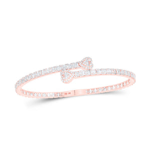 Bracelets | 10kt Rose Gold Womens Baguette Diamond Heart Cuff Bangle Bracelet 2-5/8 Cttw | Splendid Jewellery GND