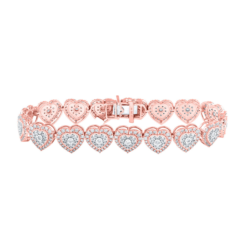 Bracelets | 10kt Rose Gold Womens Round Diamond Heart Bracelet 3-7/8 Cttw | Splendid Jewellery GND