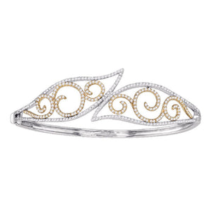 Bracelets | 10kt Two-tone Gold Womens Round Diamond Curl Bangle Bracelet 1-5/8 Cttw | Splendid Jewellery GND