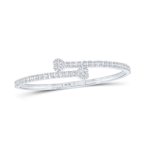Bracelets | 10kt White Gold Womens Baguette Diamond Cuff Heart Bracelet 1-1/2 Cttw | Splendid Jewellery GND