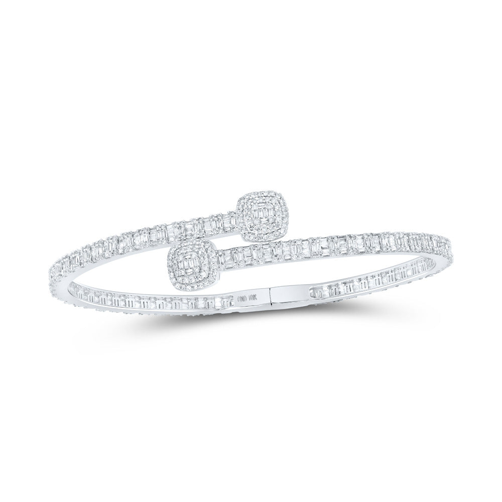 Bracelets | 10kt White Gold Womens Baguette Diamond Cushion Square Cuff Bangle Bracelet 2-5/8 Cttw | Splendid Jewellery GND