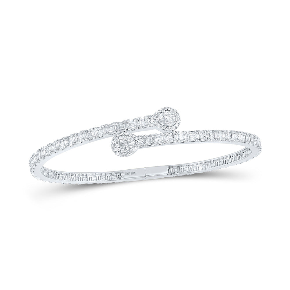 Bracelets | 10kt White Gold Womens Baguette Diamond Pear Cuff Bangle Bracelet 2-5/8 Cttw | Splendid Jewellery GND