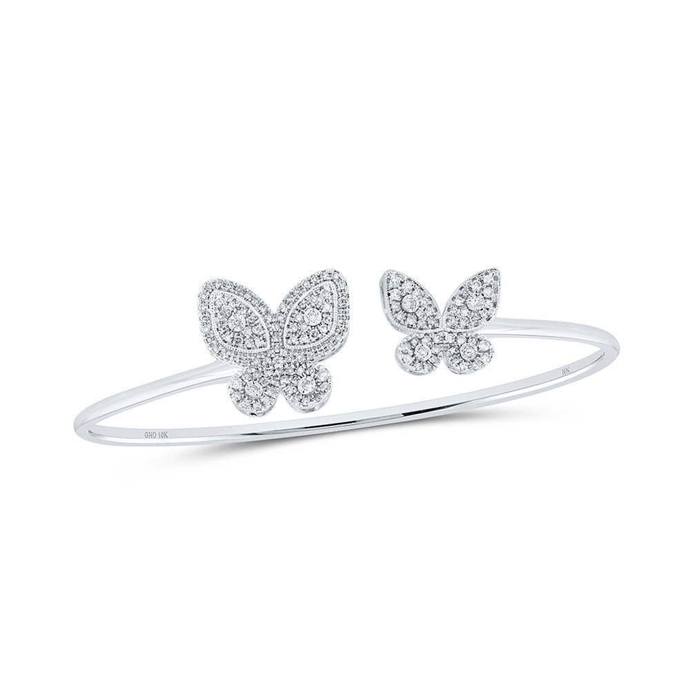 Bracelets | 10kt White Gold Womens Round Diamond Butterfly Bangle Bracelet 3/4 Cttw | Splendid Jewellery GND
